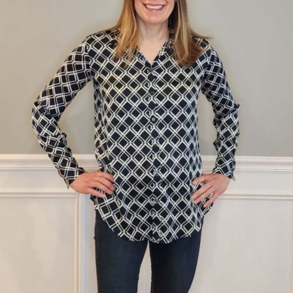 Banana Republic Dillon Button Down Blouse Small Blue White - Picture 1 of 6